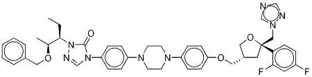 O-Benzyl Posaconazole 
4-(4-(4-(4-(((3R,5R)-5-((1H-1,2,4-triazol-1-yl)methyl)-5-(2,4-difluorophenyl)tetrahydrofuran-3-yl)methoxy)phenyl)piperazin-1-yl)phenyl)-1-((2S,3S)-2-(benzyloxy)pentan-3-yl)-1H-1,2,4-triazol-5(4H)-one CAS 170985-86-1