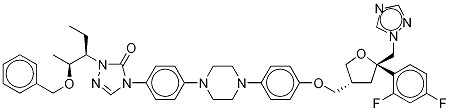 O-Benzyl Posaconazole
4-(4-(4-(4-(((3R,5R)-5-((1H-1,2,4-triazol-1-yl)methyl)-5-(2,4-difluorophenyl)tetrahydrofuran-3-yl)methoxy)phenyl)piperazin-1-yl)phenyl)-1-((2S,3S)-2-(benzyloxy)pentan-3-yl)-1H-1,2,4-triazol-5(4H)-one CAS 170985-86-1 O-Benzyl Posaconazole
4-(4-(4-(4-(((3R,5R)-5-((1H-1,2,4-triazol-1-yl)methyl)-5-(2,4-difluorophenyl)tetrahydrofuran-3-yl)methoxy)phenyl)piperazin-1-yl)phenyl)-1-((2S,3S)-2-(benzyloxy)pentan-3-yl)-1H-1,2,4-triazol-5(4H)-one CAS 170985-86-1