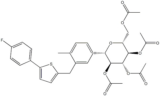 (2R,3R,4R,5S,6S)-2-(acetoxyMethyl)-6-(3-((5-(4-fluorophenyl)thiophen-2-yl)Methyl)-4-Methylphenyl)tetrahydro-2H-pyran-3,4,5-triyl triacetate CAS 866607-35-4 (2R,3R,4R,5S,6S)-2-(acetoxyMethyl)-6-(3-((5-(4-fluorophenyl)thiophen-2-yl)Methyl)-4-Methylphenyl)tetrahydro-2H-pyran-3,4,5-triyl triacetate CAS 866607-35-4